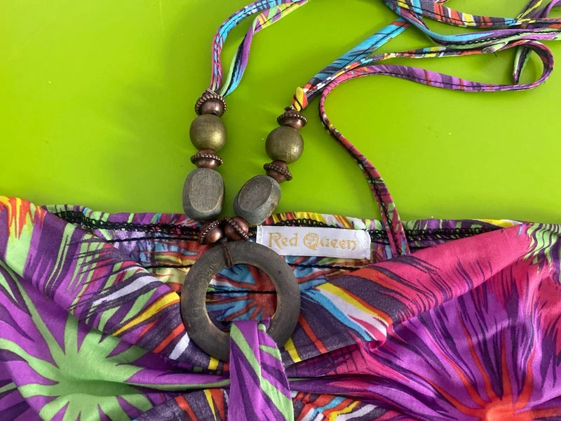 Halter Neck Dress with Decorative Wood Effect Necklace