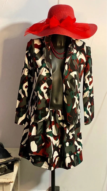 Completo blazer e gonna Mimetico elastico