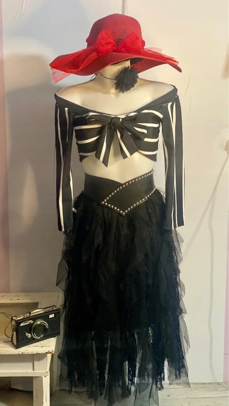 Gonna Lunga Cascata Di Pizzo Floreale E Tulle Top In Regalo