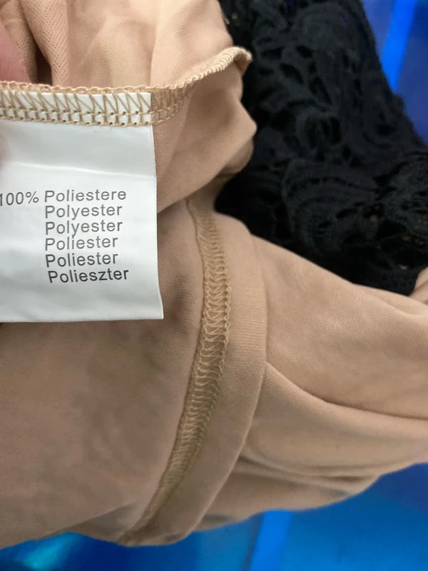 Abito Elegante midi in pizzo nero con Voilant Misure Nelle Foto