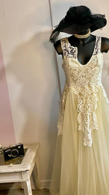 Abito Lungo Da Sposa o Da Sera in Stile Vintage Romantico Misure Nelle Foto