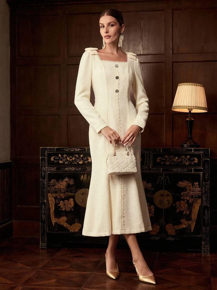 Abito Midi Bouclé,Vintage Anni ‘60,In Pizzo Con Paillettes A Sirena Misure In Foto