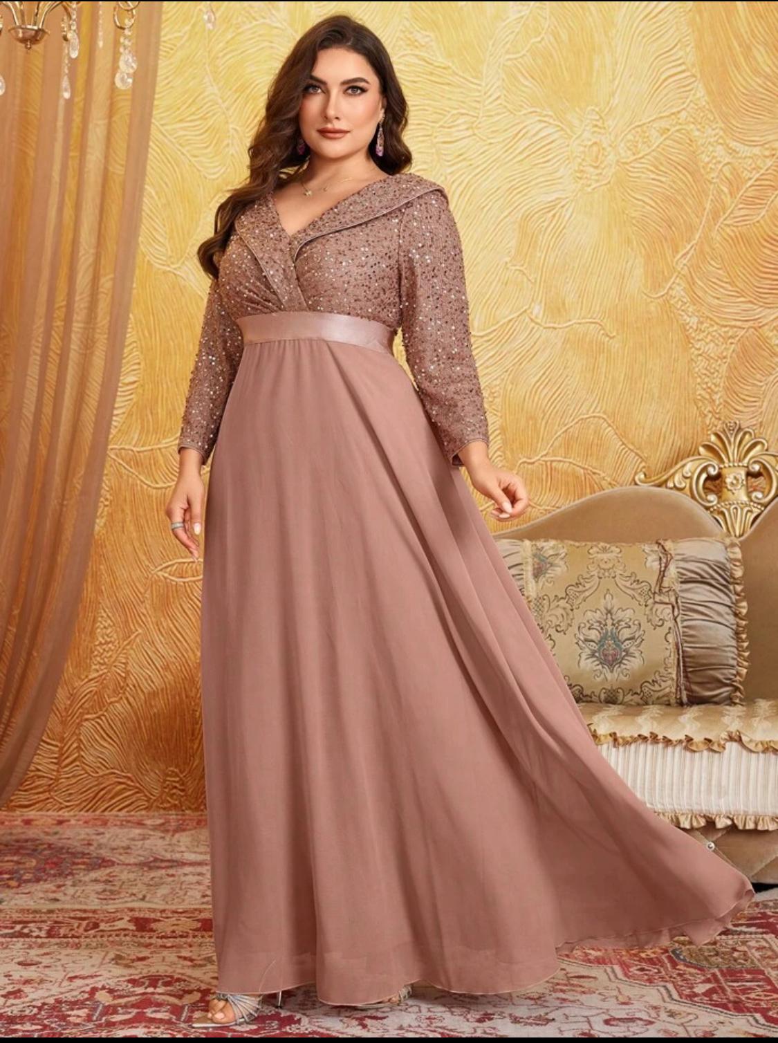 Abito Elegante Con Paillettes & Chiffon Misure nelle Foto