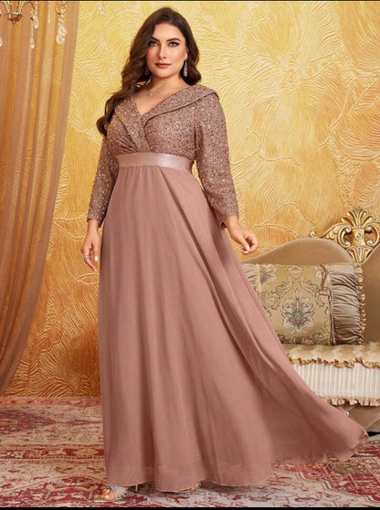 Abito Elegante Con Paillettes & Chiffon Misure nelle Foto