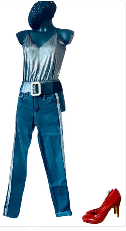 Completo Arge Top Body & Jeans Con Bande Argento