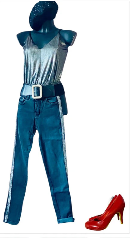 Completo Arge Top Body & Jeans Con Bande Argento