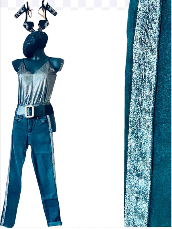 Completo Arge Top Body & Jeans Con Bande Argento