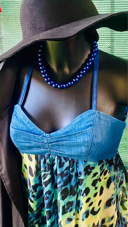 Top Con Peplo In Denim In Fantasia Maculata Denny Rose