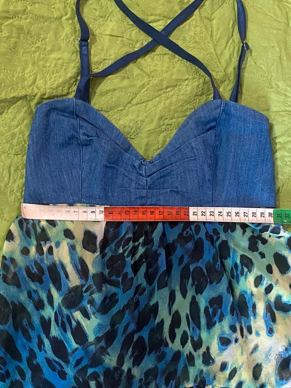 Top Con Peplo In Denim In Fantasia Maculata Denny Rose