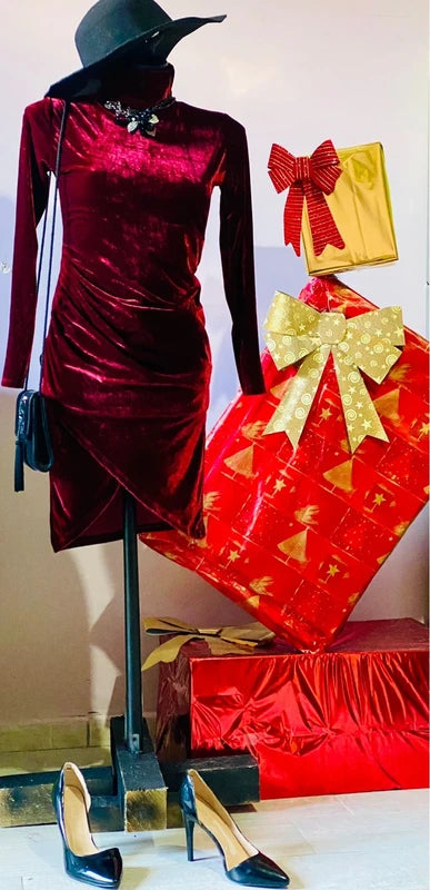 Vestito Tubino Bordeaux In Velluto Misure Nelle Foto