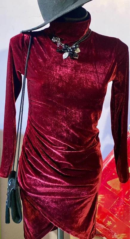 Vestito Tubino Bordeaux In Velluto Misure Nelle Foto