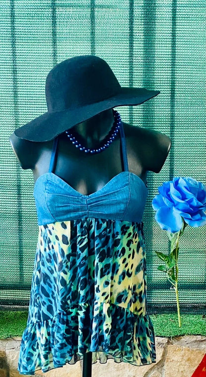 Top Con Peplo In Denim In Fantasia Maculata Denny Rose