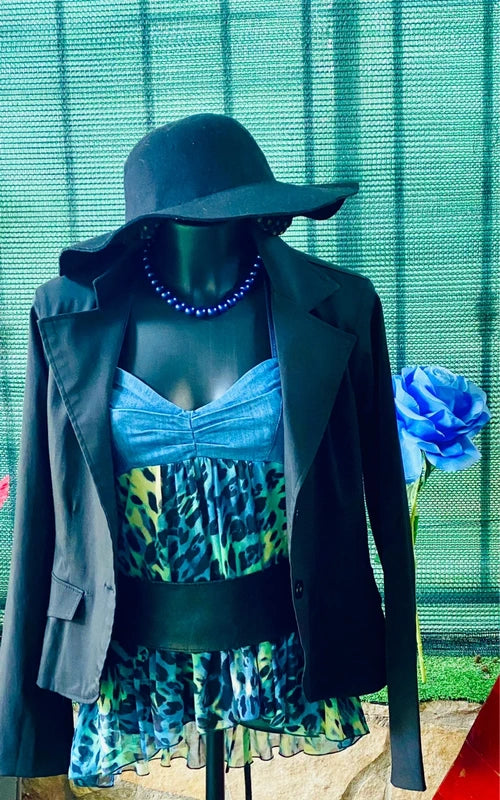 Top Con Peplo In Denim In Fantasia Maculata Denny Rose