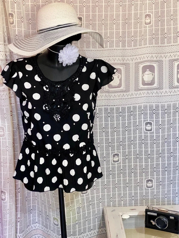 Top Con Voilant A Pois Plissettato Effetto Pizzo Misure In Foto