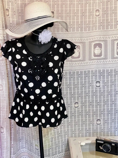 Top Con Voilant A Pois Plissettato Effetto Pizzo Misure In Foto