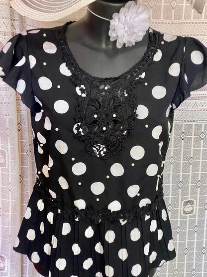 Top Con Voilant A Pois Plissettato Effetto Pizzo Misure In Foto