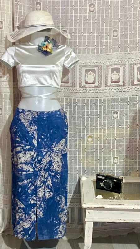 Gonna Longuette Vintage & Top Crop Bershka Misure Nelle Foto