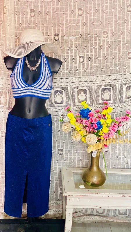 Completo Gonna Glitterata e Top ad Uncinetto Misure in Foto