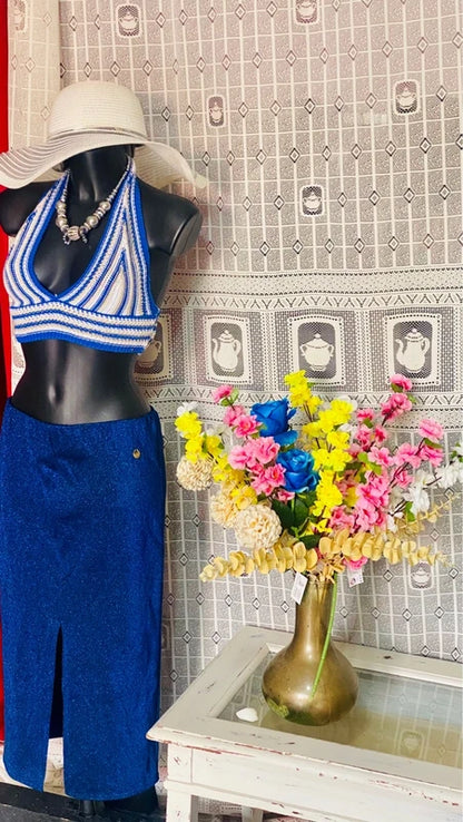 Completo Gonna Glitterata e Top ad Uncinetto Misure in Foto