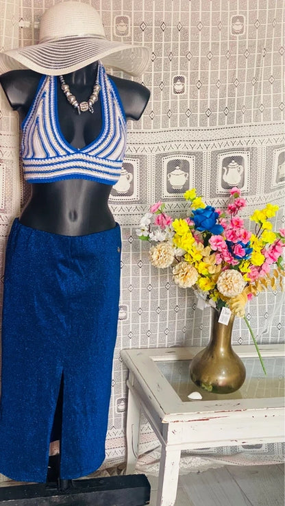 Completo Gonna Glitterata e Top ad Uncinetto Misure in Foto