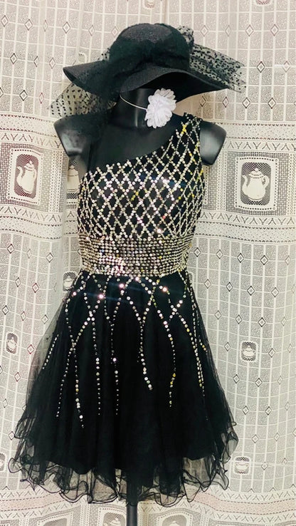 Abito Elegante Vintage Monospalla con Paillettes in Tulle