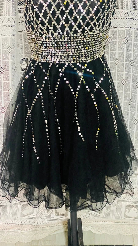 Abito Elegante Vintage Monospalla con Paillettes in Tulle