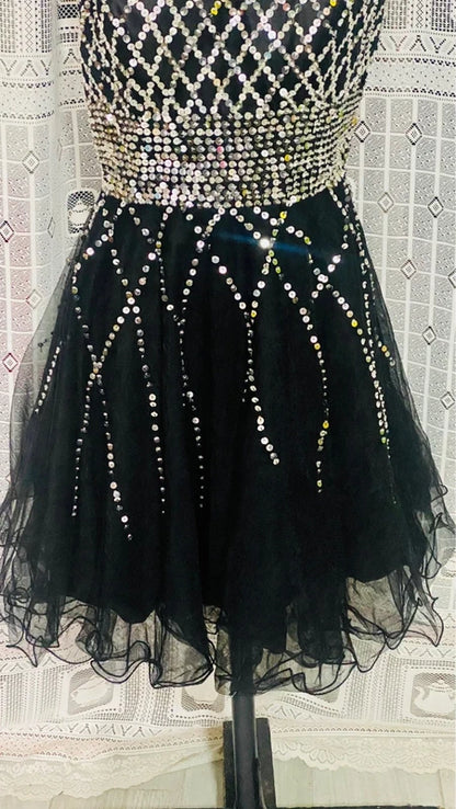 Abito Elegante Vintage Monospalla con Paillettes in Tulle