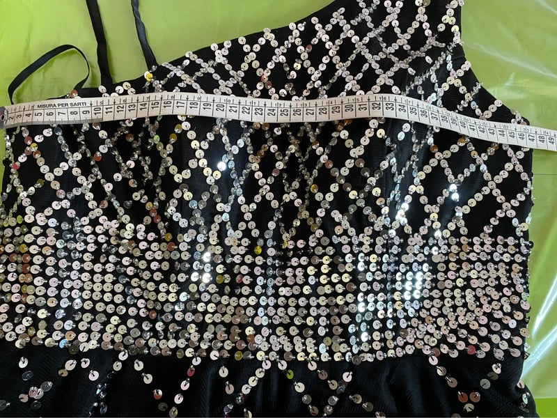 Abito Elegante Vintage Monospalla con Paillettes in Tulle