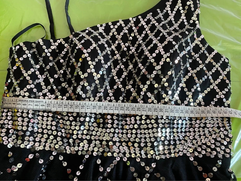 Abito Elegante Vintage Monospalla con Paillettes in Tulle