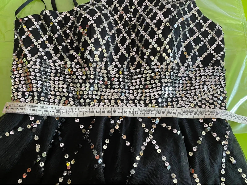 Abito Elegante Vintage Monospalla con Paillettes in Tulle
