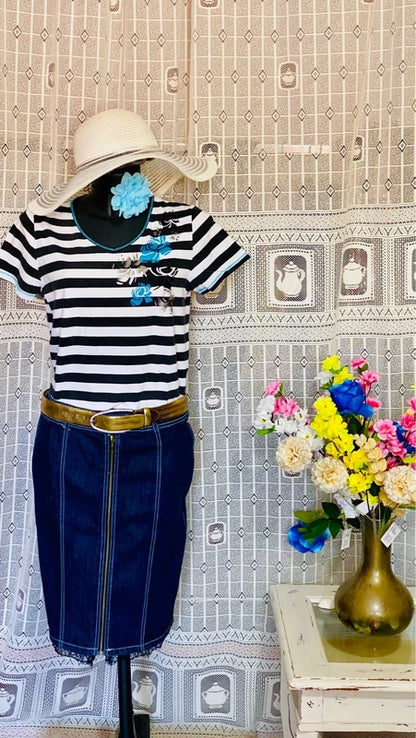 Gonna Vintage Longuette in Denim Jeans in Pizzo e Top