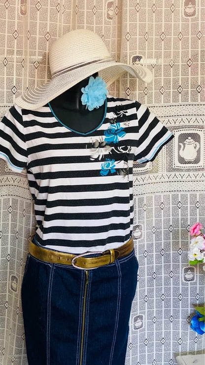 Gonna Vintage Longuette in Denim Jeans in Pizzo e Top