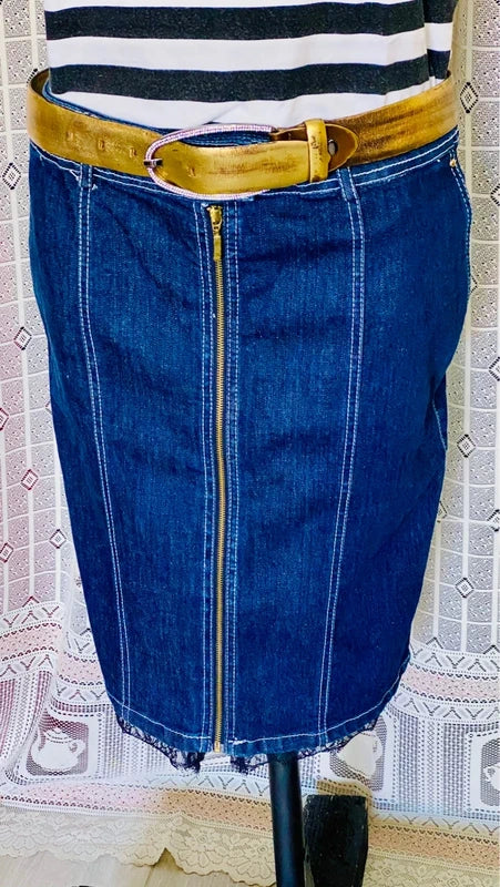 Gonna Vintage Longuette in Denim Jeans in Pizzo e Top