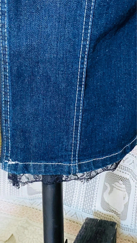 Gonna Vintage Longuette in Denim Jeans in Pizzo e Top