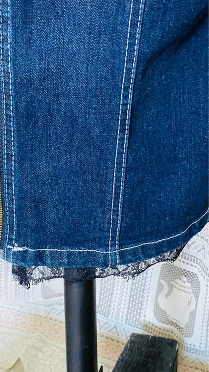 Gonna Vintage Longuette in Denim Jeans in Pizzo e Top