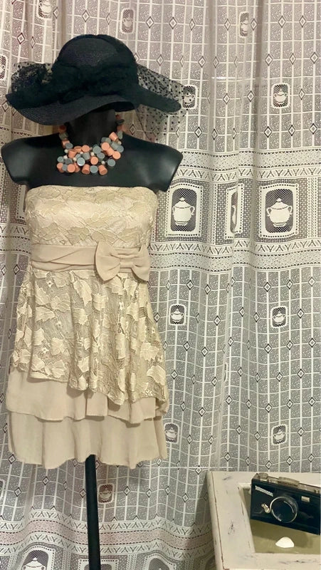 Vintage Floral Lace Bandeau Dress