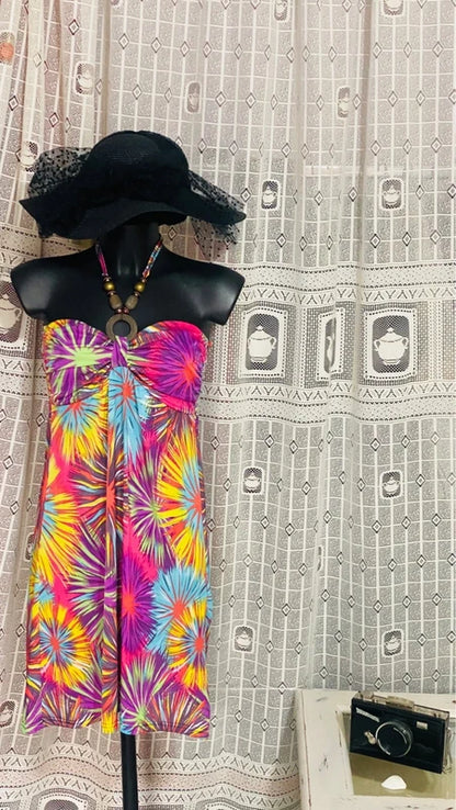 Halter Neck Dress with Decorative Wood Effect Necklace