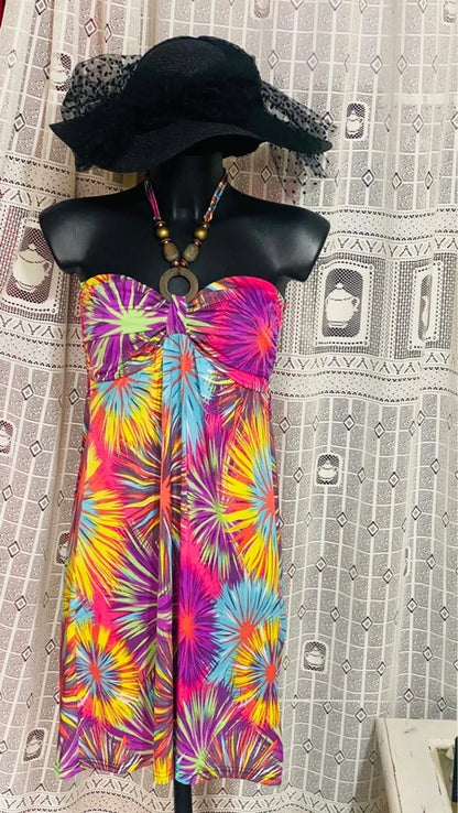 Halter Neck Dress with Decorative Wood Effect Necklace