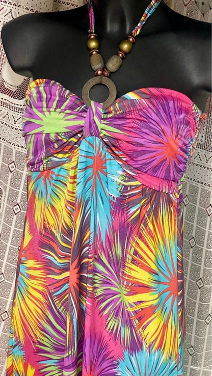 Halter Neck Dress with Decorative Wood Effect Necklace