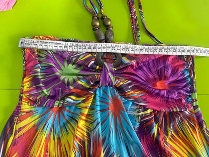 Halter Neck Dress with Decorative Wood Effect Necklace