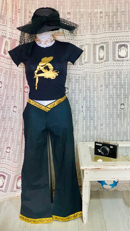 Ethnic Low-Waist Crossover Trousers and Top Set