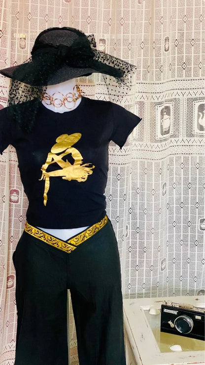 Ethnic Low-Waist Crossover Trousers and Top Set