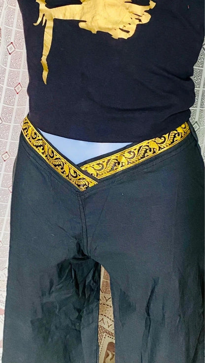 Ethnic Low-Waist Crossover Trousers and Top Set