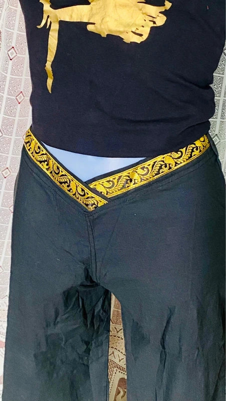 Ethnic Low-Waist Crossover Trousers and Top Set