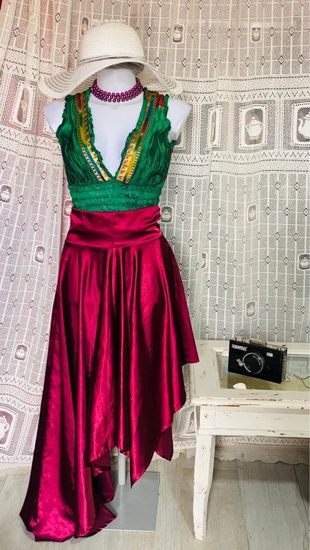 Set with asymmetric skirt and silk top