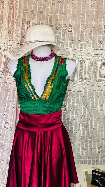 Set with asymmetric skirt and silk top