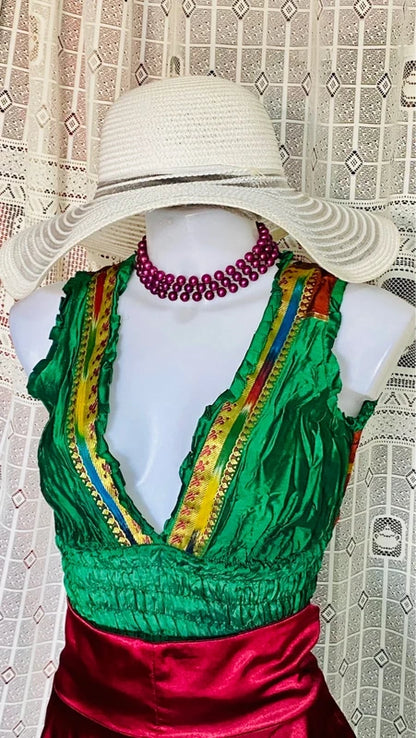 Set with asymmetric skirt and silk top