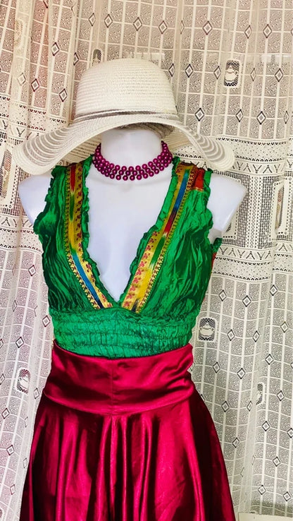 Set with asymmetric skirt and silk top