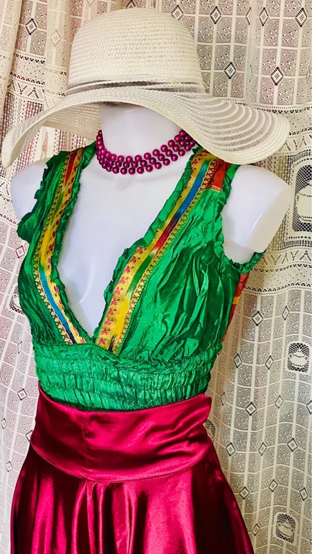 Set with asymmetric skirt and silk top