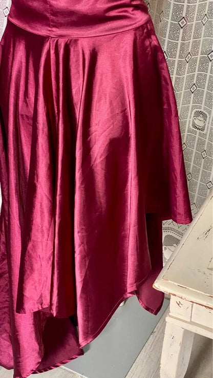 Set with asymmetric skirt and silk top